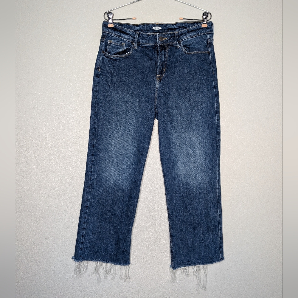 Old Navy Womens Blue Denim Wide Leg Nicky Casual Tab Button Baggy Jeans 12